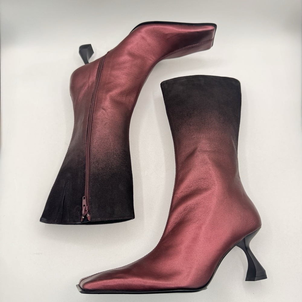 Miista Pearl Boots Women's Size 8.5 EU 39 Red Metallic Leather Black Suede Ombré - Picture 5 of 13